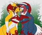  anthro avante92 avian breasts brown_hair digimon female hair honchkrow nintendo nipples nude open_mouth pok&eacute;mon renamon smile tongue video_games 