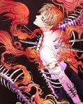  absurdres blade brown_hair heshikiri_hasebe highres impaled male_focus red_eyes ribs severed_hair skeleton solo spine sword torike_(cc3323) touken_ranbu weapon 