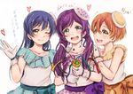  :d ;) black_hair collarbone confetti gloves green_eyes heart hoshizora_rin lily_white_(love_live!) long_hair love_live! love_live!_school_idol_project low_twintails multiple_girls one_eye_closed open_mouth orange_hair party_popper purple_hair short_hair smile sonoda_umi suito toujou_nozomi twintails yellow_eyes 
