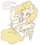  &lt;3 2015 ? blonde_hair blush butt chest_tuft condom condom_in_mouth dock equine female feral fur hair iatric lying mammal my_little_pony on_back pegasus presenting pussy simple_background solo spread_legs spreading surprise_(mlp) tuft underhoof white_background white_fur wings 