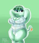  animal_crossing breasts clothed clothing elephant eyeshadow female green_hair hair makeup mammal manjeezubermitch nintendo opal_(animal_crossing) slightly_chubby solo video_games 