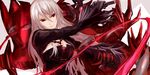 demon_slayer_(dungeon_and_fighter) dungeon_and_fighter female_slayer_(dungeon_and_fighter) holding holding_sword holding_weapon long_hair naemperor red_eyes silver_hair solo sword weapon whip_sword 