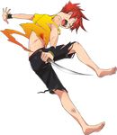  aizen_kunitoshi bandaid bandaid_on_nose barefoot full_body injury male_focus official_art open_mouth red_hair sako_misaki solo tantou torn_clothes touken_ranbu transparent_background 