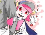  &lt;3 anthro baseball_cap blue_nose bovine buffalo_bell cattle clothing cute female fur hair hat horn human japanese_text mammal nippon_professional_baseball open_mouth orix_buffaloes pink_eyes pink_fur pink_hair shirt size_difference smaller_female smile solo_focus text translation_request 風吹けば名無し 