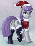  2015 brian_mcpherson butt christmas clothed clothing cutie_mark earth_pony equine featureless_crotch female feral friendship_is_magic hair half-closed_eyes hat holidays hooves horse legwear looking_at_viewer mammal maud_pie_(mlp) my_little_pony outside pony purple_hair santa_hat snow solo 