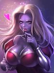  bare_shoulders blonde_hair breasts gen_1_pokemon highres humanization jynx large_breasts lips pokemon purple_eyes purple_skin simple_background solo upper_body yuwei_li 