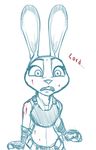  2015 belt blood blood_on_arms blood_on_face buckteeth calling_out_to_god clothing digital_media_(artwork) disney english_text gloves judy_hopps lagomorph looking_at_viewer mammal psychological_damage rabbit shocked simple_background sketch tagme teeth text unknown_artist white_background wide_eyed zootopia 