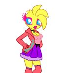  animatronic anthro avian beakless bird blue_eyes breasts chicken cleavage clothed clothing fazzfuck five_nights_at_freddy&#039;s five_nights_at_freddy&#039;s_2 jacket legwear lipstick machine robot shirt skirt stockings toy_chica_(fnaf) video_games 