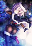  :o ass bad_id bad_pixiv_id black_footwear black_legwear black_panties black_santa_costume blue_gloves blush boots cape chikuwa_daimyojin fate/apocrypha fate/grand_order fate_(series) fur-trimmed_boots fur_boots fur_trim gloves hat highres jack_the_ripper_(fate/apocrypha) looking_at_viewer looking_back panties pantyhose sack santa_costume santa_hat short_hair silver_eyes silver_hair solo stitches string_panties thigh_boots thighband_pantyhose thighhighs underwear 