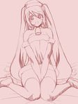  :d blush detached_sleeves happy hat hatsune_miku long_hair monochrome open_mouth pink pink_background santa_costume santa_hat sketch smile solo twintails utamaro vocaloid 