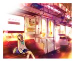  brown_hair natsukawa_kou original school_uniform serafuku short_hair sitting solo train_interior 