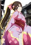  blue_eyes brown_hair cyprus japanese_clothes kimono long_hair makeup ponytail solo true_tears yuasa_hiromi 