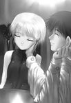  1girl bare_shoulders copyright_request greyscale monochrome s_zenith_lee short_hair sleeping sleeveless tired 