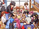  6+girls bed bow bunk_bed chopsticks food futaki_kanata highres indoors inohara_masato kamikita_komari kotatsu kurugaya_yuiko little_busters! miyazawa_kengo multiple_boys multiple_girls naoe_riki natsume_kyousuke natsume_rin nishizono_mio noumi_kudryavka pink_bow room saigusa_haruka sasasegawa_sasami sasasegawa_sasami_(cat) school_uniform sukiyaki table tokido_saya zen 