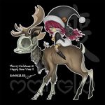  2009 antlers bandage bandages bell boots grey_eyes hat pink_hair pink_sclera reindeer sitting skull yukaman zombie 