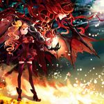  1girl blonde_hair cocoon_(loveririn) demon_boy gloves hairband layla_(sound_horizon) long_hair multicolored_hair red_hair seisen_no_iberia shaytan_(sound_horizon) sound_horizon thighhighs twintails wings yellow_eyes 