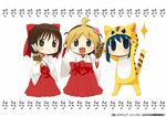  animal_hood anzu_(hanamaru_youchien) cat_hood flower gainaxtop hair_flower hair_ornament hair_ribbon hanamaru_youchien hiiragi_(hanamaru_youchien) hood japanese_clothes kimono koume_(hanamaru_youchien) miko multiple_girls new_year panda panda_neko ribbon tiger yuuto_(p.a.) 