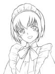  apron blush bob_cut greyscale maid maid_headdress monochrome open_mouth shirley_(manga) shirley_medison short_hair sketch smile solo tanisi_(hosimade) 