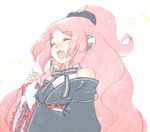  apple_inc. bangs blunt_bangs bow cable closed_eyes digital_media_player hair_ornament happy headphones headset ipod long_hair macintosh macloid macne_coco music nail_polish pink_hair ponytail ribbon singing solo yahoro 