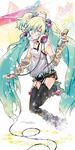  aqua_eyes aqua_hair arm_warmers ayto bad_id bad_pixiv_id belt garters glasses hair_ornament hatsune_miku headphones leg_warmers long_hair microphone shorts solo thighhighs twintails very_long_hair vocaloid 