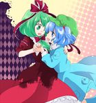  dancing front_ponytail hat kagiyama_hina kawashiro_nitori machiko_(beard) multiple_girls profile ribbon short_hair touhou two_side_up 