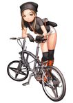  bag bicycle boots folding_bicycle full_body gloves ground_vehicle hat legs messenger_bag murata_renji non-web_source original shorts shoulder_bag smile solo thighhighs 