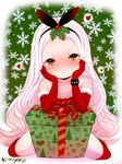  blush born-to-die christmas flat_chest green_eyes heart heart-shaped_pupils long_hair looking_at_viewer original solo symbol-shaped_pupils white_hair 