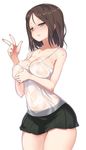  black_hair blush breasts covered_nipples girls_und_panzer highres large_breasts mamo_williams miniskirt nipples nonna see-through short_hair skirt solo w wet wet_clothes 