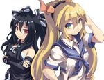  bare_shoulders black_hair blonde_hair blush character_request gloves hair_ornament hairband highres long_hair looking_at_viewer multiple_girls neptune_(series) normaland open_mouth red_eyes smile sweatdrop uni_(choujigen_game_neptune) yellow_eyes 