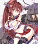  bad_id bad_pixiv_id breasts brown_eyes brown_hair flower gloves hair_ornament kantai_collection large_breasts long_hair machinery miniskirt ponytail skirt solo torn_clothes turret very_long_hair yamato_(kantai_collection) yuzu-aki 
