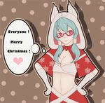  animal_ears animal_hood aqua_hair breasts cat_ears christmas cleavage glasses gloves hood large_breasts long_hair mw red_eyes solo 