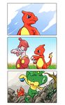  ambiguous_gender charmeleon comic fire medicham nintendo orange_skin pansage pok&eacute;mon video_games 真吉 