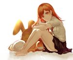  absurdres bad_id bad_pixiv_id black_skirt highres long_hair looking_at_viewer naemperor orange_eyes orange_hair pixiv_fantasia pixiv_fantasia_fallen_kings simple_background sitting skirt solo white_background 