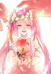  :d bangle blush bracelet dress euryale fate/grand_order fate/hollow_ataraxia fate_(series) flower highres jewelry long_hair necklace open_mouth purple_hair smile solo_focus twintails wreath ycco_(estrella) 