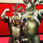  antlers bell bgn cervine chefbg deer duo erection harness horn locker_room luxordtimet male mammal ozzy_(character) penis reindeer selfie victor_(character) 
