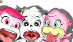  anthro beak black_eyes blue_nose buffalo_bell clutchina eyelashes fangs feathers feline female fur green_eyes group hair leona_(saitama_seibu_lions) lion mammal mascot nippon_professional_baseball open_mouth orix_buffaloes pink_eyes pink_feathers pink_fur pink_hair saitama_seibu_lions soul_devouring_eyes suggestive tohoku_rakuten_golden_eagles tongue tongue_out white_fur 風吹けば名無し 