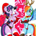  2015 anthro big_breasts breasts christmas cleavage clothed clothing duo equine female friendship_is_magic holidays horn mammal my_little_pony ninjaspartankx5 pegasus rainbow_dash_(mlp) skimpy twilight_sparkle_(mlp) unicorn wings 