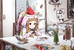  animal_costume animal_ears box brown_hair bunny_costume chair chips christmas christmas_tree commentary cosplay eating empty_eyes expressionless food fried_chicken hat ichihara_nina idolmaster idolmaster_cinderella_girls kigurumi lonely long_hair night onigiri pepper_shaker pija_(pianiishimo) potato_chips refrigerator salt_shaker santa_hat sink sitting solo sticky_note table trash_bag 