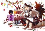  airfield_hime anchorage_water_oni box cake capter chibi claws commentary dress enemy_aircraft_(kantai_collection) food gift gift_box hat highres horn horns isolated_island_oni kantai_collection kneeling long_hair mittens multiple_girls northern_ocean_hime orange_eyes santa_hat seaport_hime seaport_water_oni shinkaisei-kan white_dress white_hair white_skin 