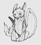  dragon feral floorninja front_view greyscale grin how_to_train_your_dragon looking_at_viewer male monochrome naughty_face night_fury quadruped sitting toothless wings 