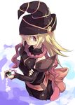  bare_shoulders blonde_hair boots duel_monster gagaga_girl hat highres long_hair normaland pentacle solo wizard_hat yellow_eyes yuu-gi-ou 