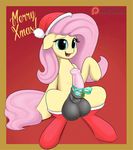  2015 animal_genitalia animated augustbebel balls christmas clothing dickgirl english_text equine erection feral fluttershy_(mlp) friendship_is_magic hair hat holidays horse horsecock intersex legwear looking_at_viewer mammal my_little_pony open_mouh penis pink_hair pony santa_hat smile solo text 