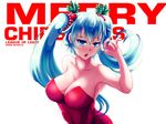  bad_id bad_pixiv_id blue_eyes blue_hair breasts christmas dress heart heart-shaped_pupils large_breasts league_of_legends long_hair nakatokung red_dress solo sona_buvelle strapless strapless_dress symbol-shaped_pupils tongue tongue_out twintails 