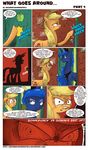  2015 absurd_res angry apple applejack_(mlp) blonde_hair comic cutie_mark door earth_pony english_text equine female feral food friendship_is_magic fruit fur hair hi_res horn horse mammal my_little_pony pony princess_luna_(mlp) saturdaymorningproj text winged_unicorn wings 