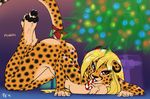  blonde_hair breasts brown_eyes butt cheetah christmas feline female fluff-kevlar hair holidays looking_at_viewer mammal mihari nude smile 
