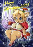  al anthro big_breasts blonde_hair blue_eyes braless breasts canine christmas cleavage clothed clothing dog female hair hat holidays mammal presenting presenting_breasts ryou santa_hat shirt snow solo teasing text 