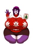  anthro big_breasts breasts clothing daigo female fur hair hot_cocoa huge_breasts looking_at_viewer mammal purple_eyes purple_fur purple_hair raccoon shina_(daigo) shorts slightly_chubby smile solo sweater thick_thighs voluptuous wave waving wide_hips 