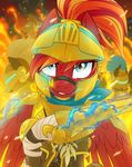  2015 armor electricity equestria-prevails equine fan_character female feral fire friendship_is_magic hair helmet hi_res looking_at_viewer mammal my_little_pony pegasus smile wings 