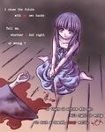  barefoot blood blood_splatter bloody_clothes bow collarbone corpse crying death dress english furude_rika higurashi_no_naku_koro_ni knife long_hair looking_at_viewer open_mouth orange541 purple_eyes purple_hair saikoroshi-hen seiza sitting solo_focus spoilers tears 