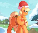  2015 absurd_res anatomically_correct anatomically_correct_pussy animal_genitalia anus applejack_(mlp) blonde_hair blush butt christmas cutie_mark earth_pony equine equine_pussy female feral freckles friendship_is_magic green_eyes hair hat hi_res holidays horse long_hair looking_at_viewer mammal mistletoe my_little_pony outside plant pony pussy ratofdrawn santa_hat smile snow solo teats tree 